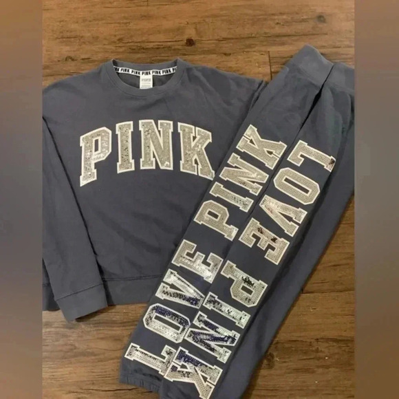 PINK VS HTF RARE BLING SWEATSHIRT/ JOGGERS OUTFIT SET S/M - Picture 6 of 12